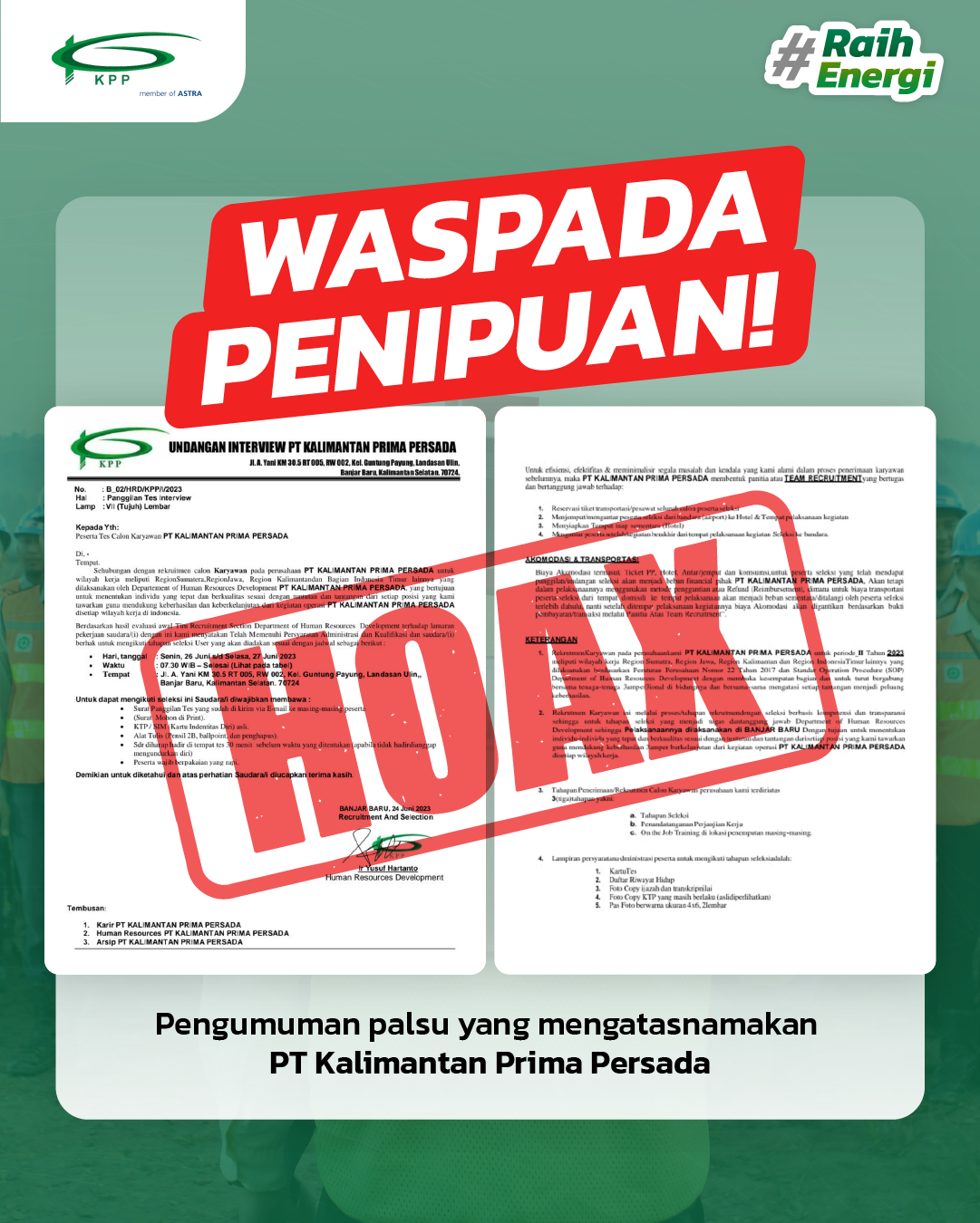 Informasi HOAX Terkait Undangan Interview PT Kalimantan Prima Persada